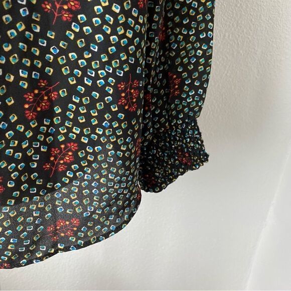 Premise Studio Y2K Black Peasant Floral Art Deco Blouse Medium - Picture 5 of 12